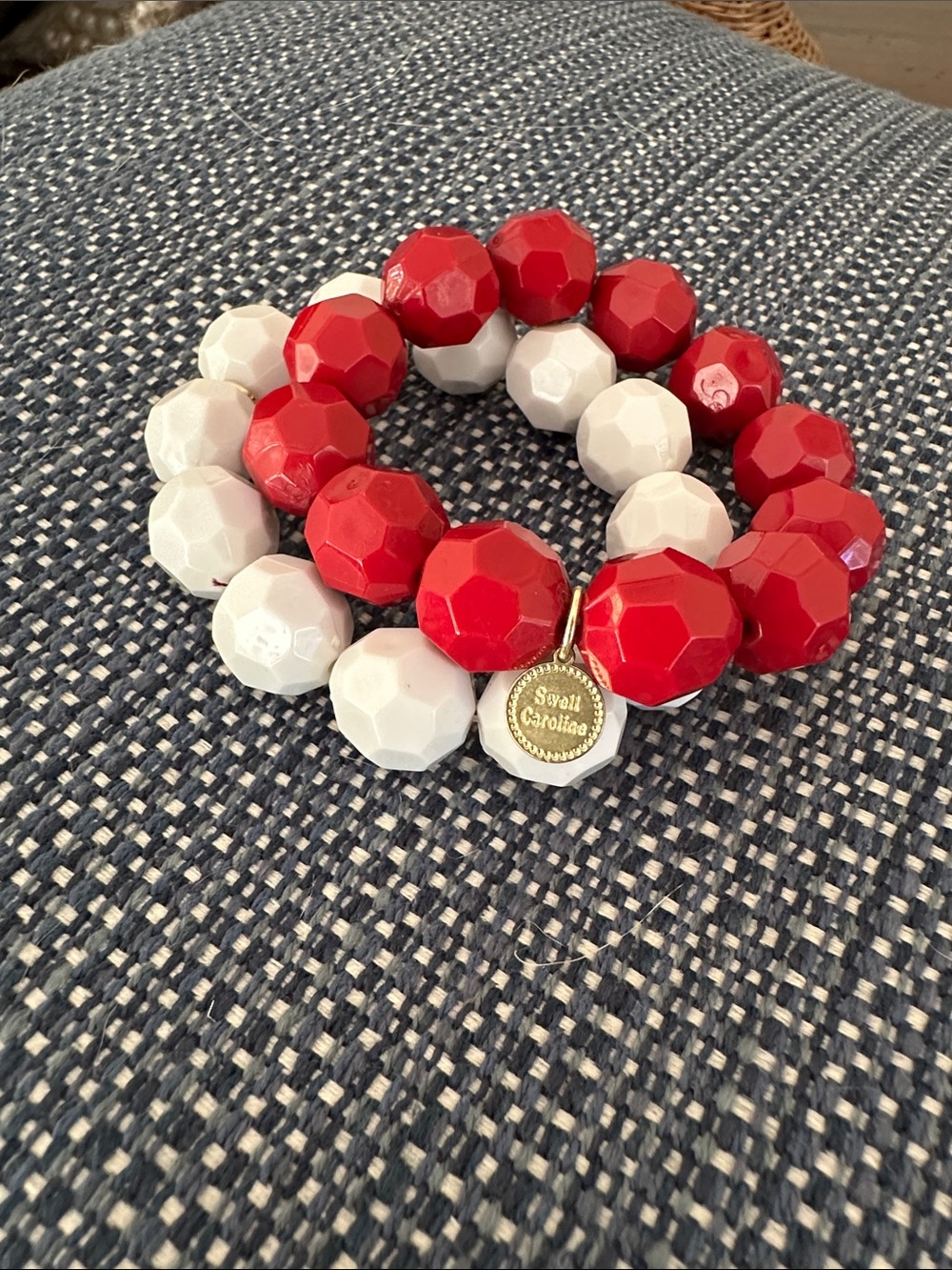 Alabama Red & White Faceted Beaded Stretch Bracelet Set